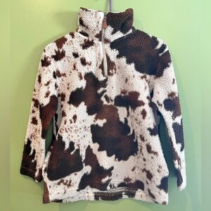 Girls Cozy Cow Print Fleece Pullover- Youth Large